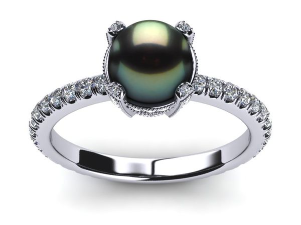 Tahitian Pearl Pave Crown Ring