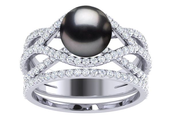Tahitian Pearl Rainbow Engagement Ring with Wedding Band Set