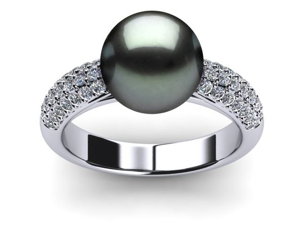 Tahitian Pearl Ring Tapered Pave