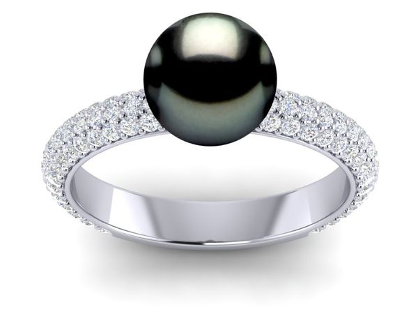 Tahitian Pearl Ring Three Row Pave Style