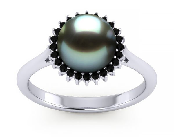 Tahitian Pearl Sunflower Black Diamond Ring
