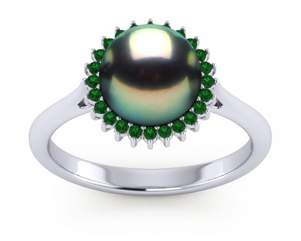 Tahitian Pearl Sunflower Emerald Ring
