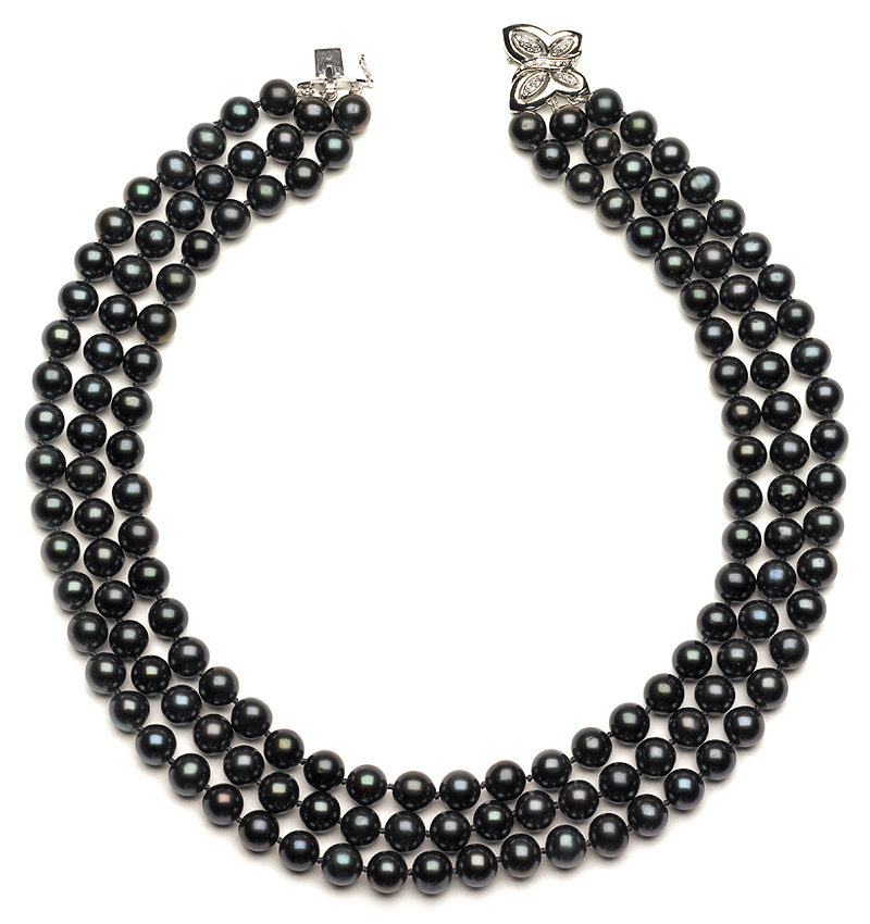 Triple Strand Black Pearls