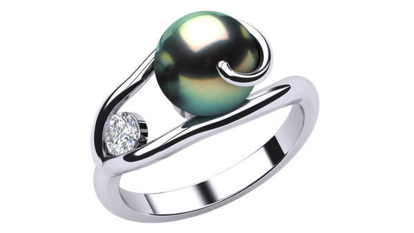 Wave Pearl & Diamond Ring